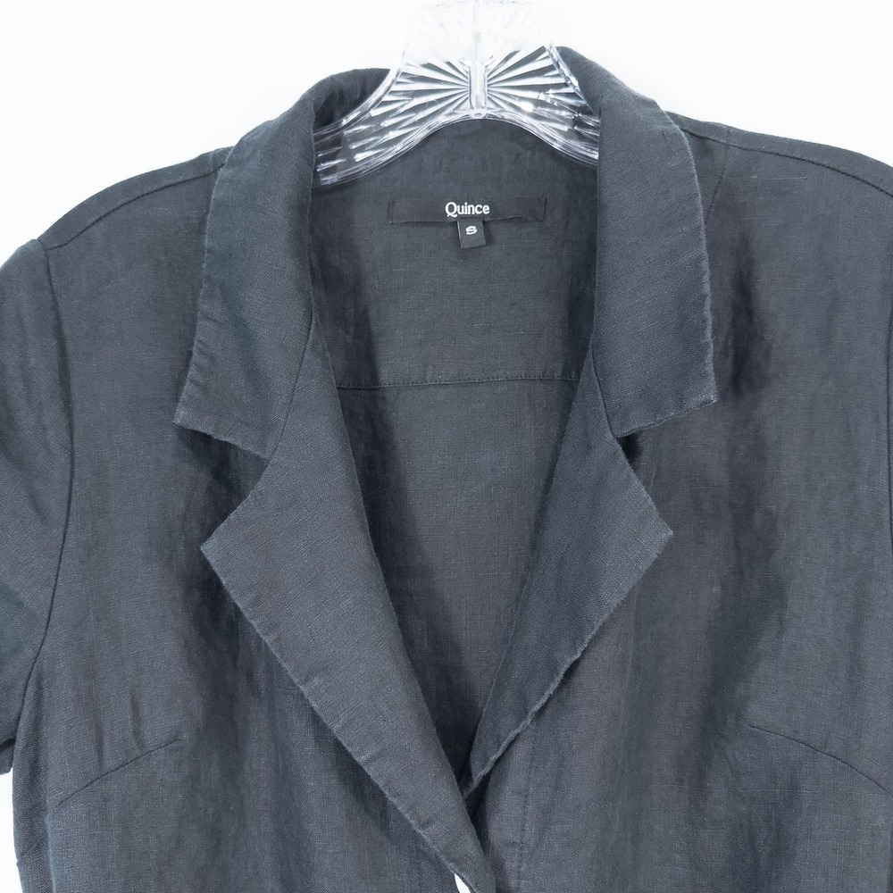 Quince 100% European Linen Button Front Dress Black Small Pockets Minimalist - Picture 6 of 15